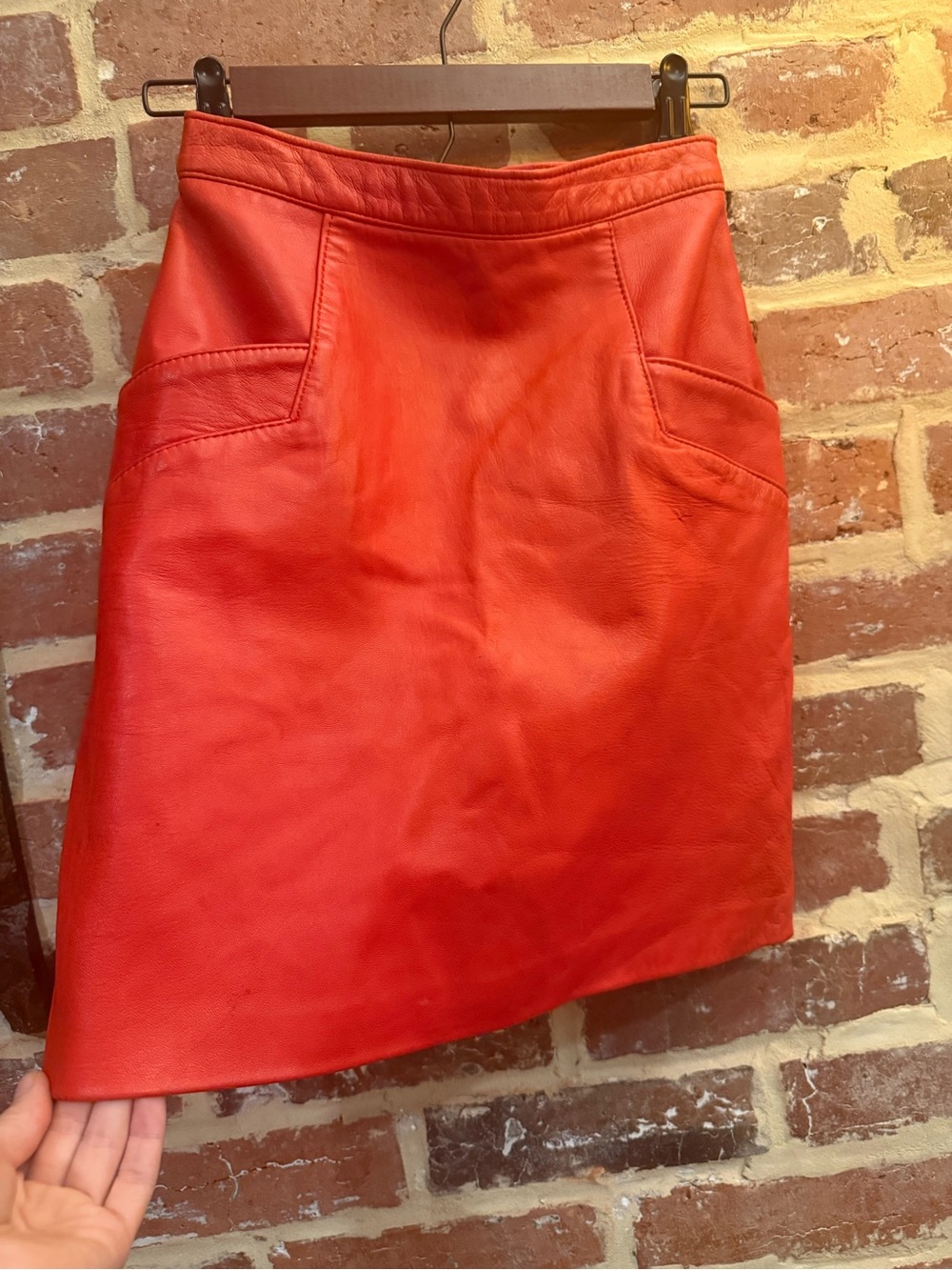 Saks Fifth Ave Genuine Leather 1980’s Vintage Red Leather Pencil Skirt